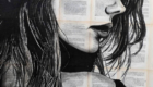 Last Glance, 70x100 ink on old book pages collaged on cardboard by Konstantinos Skopelitis